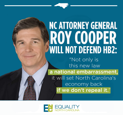 AG Cooper will not defend HB2. Repeal HB2 immediately